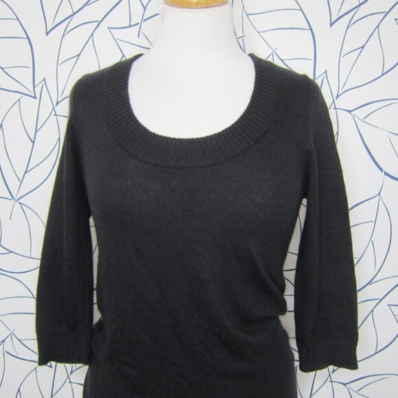 BCBG Max Azria Black Angora Wool Tunic Sweater w/ Rhinestone Logo Size M - Picture 2 of 7